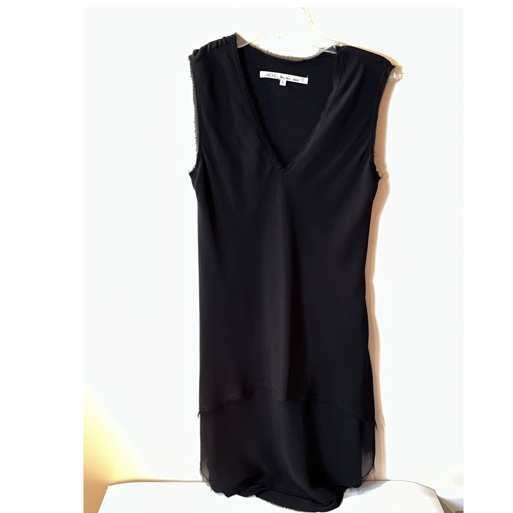 Rachel Roy black V-Neck Sleeveless Dress With Raw Edges Lined Sz Small